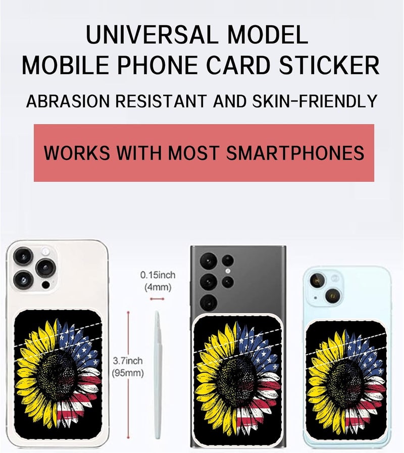 AOHRO Dual Pocket Leather Phone Wallet Adhesive Stick On, Cute Card Holder, Credit Card Holder for Case, Sunflower American Flag - Image 2